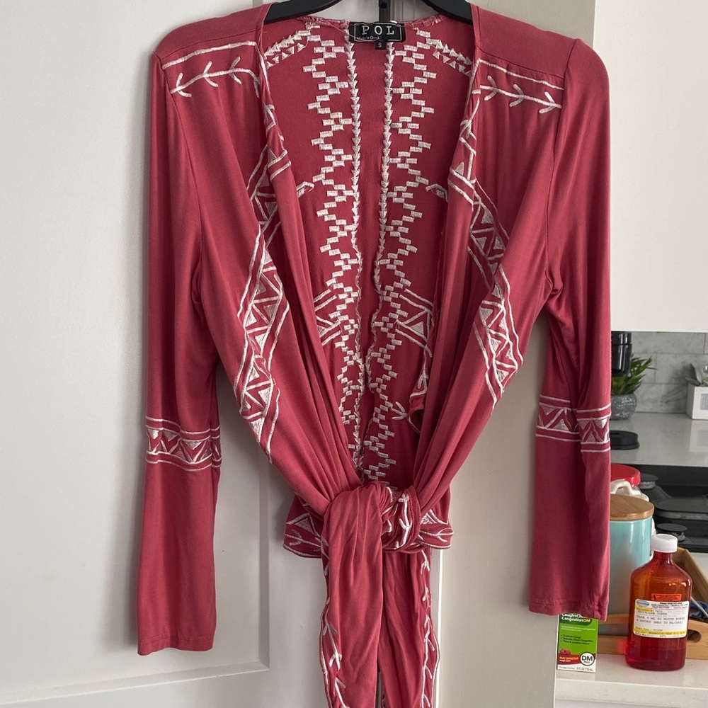 POL Deep Rose and White embroidered Tie Top